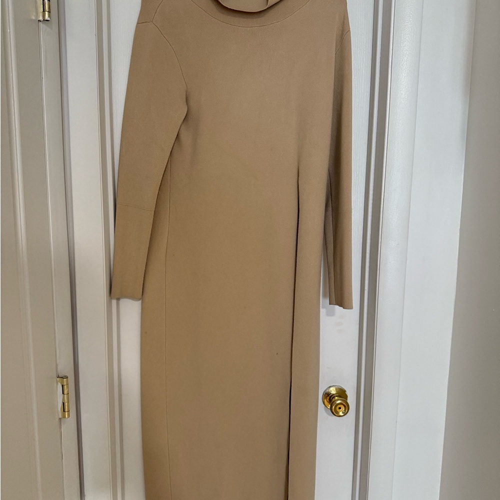 Nanushka Tan Ribbed Cowl Neck Sweater Dress